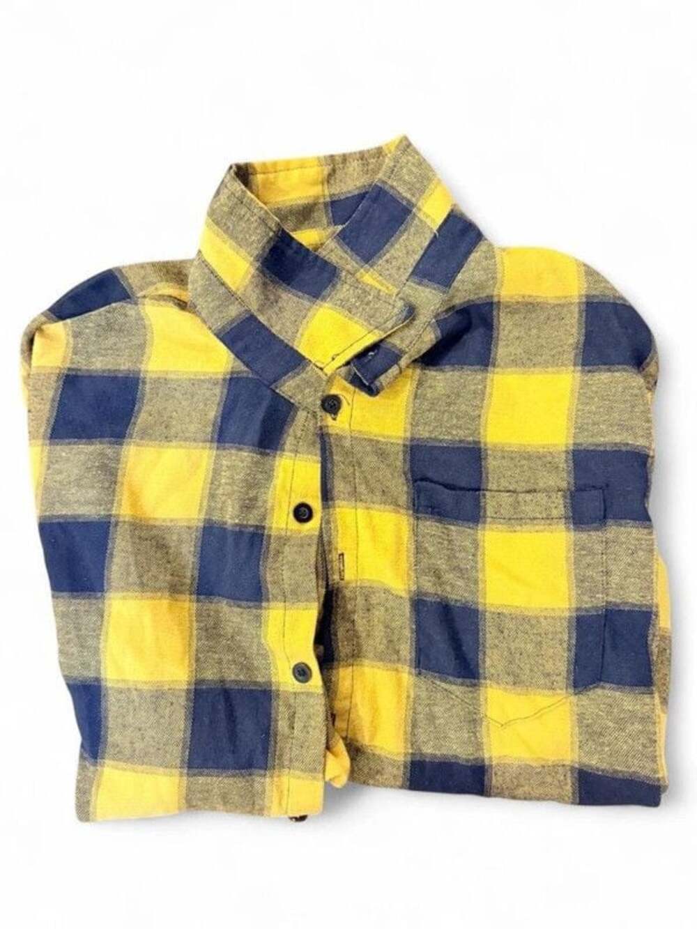 Men’s Yellow & Blue Plaid Cotton Blend Flannel Shirt